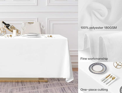 Surmente 10 Pack White Rectangle Tablecloth 90 x 132-inch Rectangular Polyester Table Cloth for Weddings, Banquets, or Restaurants