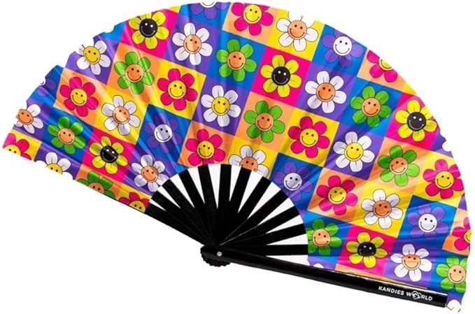 Kandies World Custom Festival Folding Hand Fan - Unique Designs, Made of Bamboo, Clacking Sound, Lightweight - Perfect Rave and Festival Accessory!