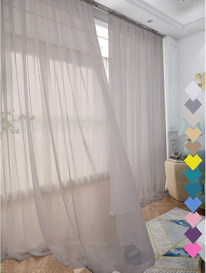 Window Light Grey Sheer Curtains 60 Inches Width 45 Inches Long 2 Panels Sheer Curtain Clear Curtains Basic Rod Pocket Panel for Home Living Room Bedroom Kids Room Yard Patio Parlor Sliding