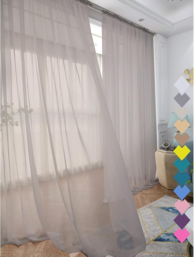 Window Light Grey Sheer Curtains 48 Inches Width 84 Inches Long 2 Panels Sheer Curtain Clear Curtains Basic Rod Pocket Panel for Home Living Room Bedroom Kids Room Yard Patio Parlor Sliding