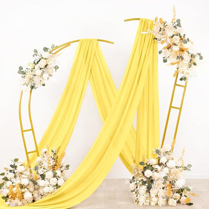 Socomi Wedding Arch Draping Fabric 3 Panels 29" x 19Ft Sheer Chiffon Curtain Drapes 6 Yards for Wedding Ceremony Birthday Party Decoration Yellow Gold