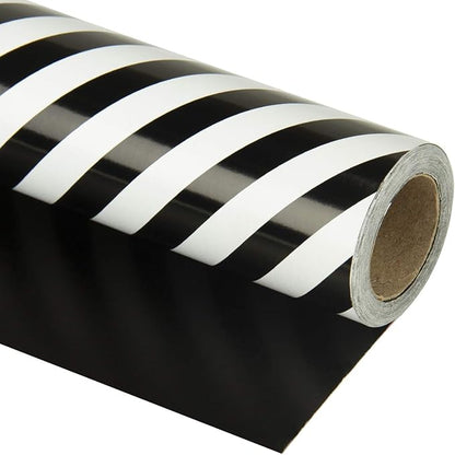WRAPAHOLIC Reversible Wrapping Paper - Mini Roll - 17 Inch x 33 Feet - Black and Stripes Design for Christmas, Birthday, Holiday, Wedding, Baby Shower
