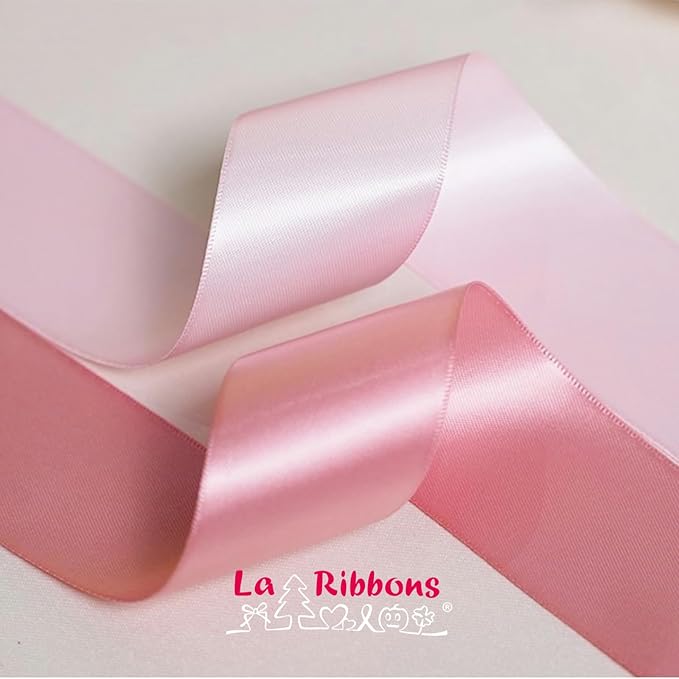 LaRibbons 1 Inch 25 Yard Double Faced Satin Ribbon,Rose Pink Satin Craft Fabric Ribbon for Gift Wrapping Floral Bouquets Wedding Party Decoration