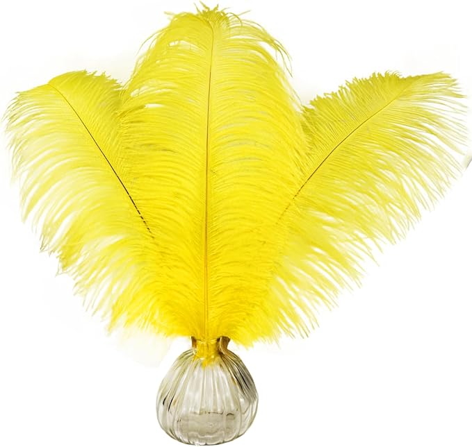 Happy Feather 16-18 inch Yellow Ostrich Feathers Craft for Wedding Party Centerpieces Home Decoration DIY Craft Pack of 10