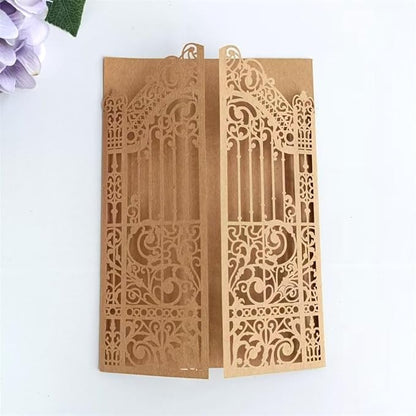MillaSaw Craft Paper Fence Laser Cut Invitation Card For Wedding Birthday Anniversary 25pcs (4.9"x7.1", brown)