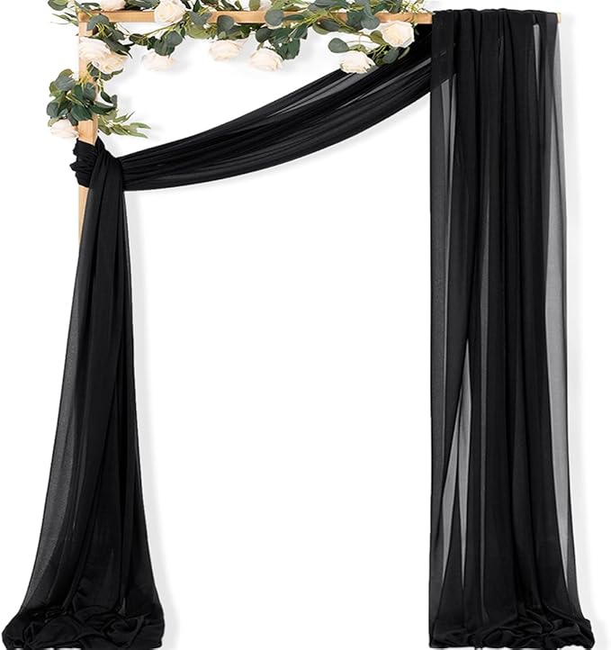 MLMC Black Wedding Arch Draping Fabric 1 Panel 29" x 20 FT Extra Long Gauze Drapes Sheer Backdrop Curtains 6.6 Yards Outdoor Drapery Panels for Wedding Ceremony Party Ceiling Decoration