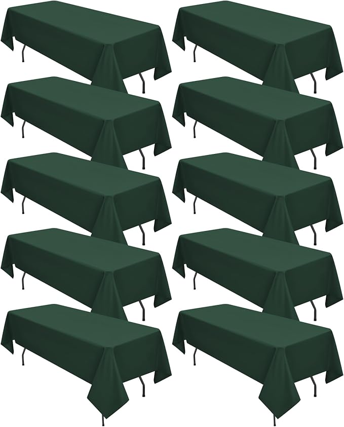 10 Pack Hunter Green Tablecloths for 6ft Rectangle Tables 60 x 102 Inch - Polyester Table Cover Stain and Wrinkle Resistant Washable Fabric Table Clothes for Wedding Party Banquet Reception Restaurant