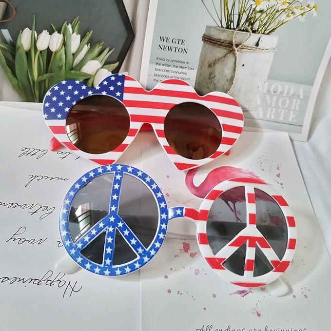 American Flag Glasses 8pcs, Fourth 4th of July Party Accessories, USA Veterans Day decoration Memorial Day Patriotic Party Red White and Blue Photo Booth Props Favor