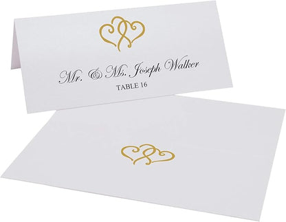 Linked Hearts Place Cards, Gold (Choose Color), Set of 150, Pre-cut and Scored - Wedding, Party, Dinner, and Special Events - Made in the USA