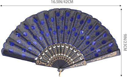 QIRMIZI 30 Pack Fabric Folding Handheld Fans, Perfect for Weddings, Parties, and Dancing,Royal Blue