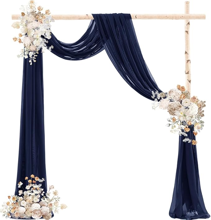 Navy Blue Wedding Arch Draping Fabric 2 Panels 29" x 20 FT Navy Wedding Drapes for Backdrop Sheer Curtain Drapes for Romantic Bridal Baby Shower Ceremony Birthday Party Fall Outdoor Events