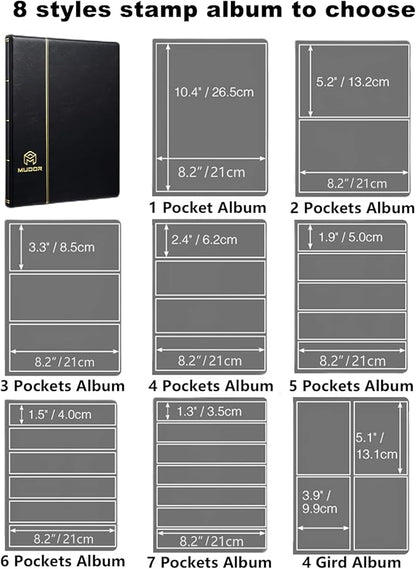 MUDOR Stamp Collecting Album, 7 Rows Pockets Stamp Book for Collectors, 10 Sheets Stamp Stockbook