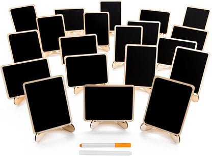 DSTELIN 20 Pack Wood Mini Chalkboards Signs with Support Easels, Place Cards, Small Rectangle Chalkboards Blackboard for Weddings, Birthday Parties, Message Board Signs and Event Decorations