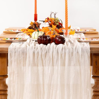 Ivory White Cheesecloth Table Runner 12 Pack Fall Table Runners Boho Gauze 120 Inches White Cheese Cloth Fall Table Decorations for Thanksgiving Weddings Bridal Baby Shower