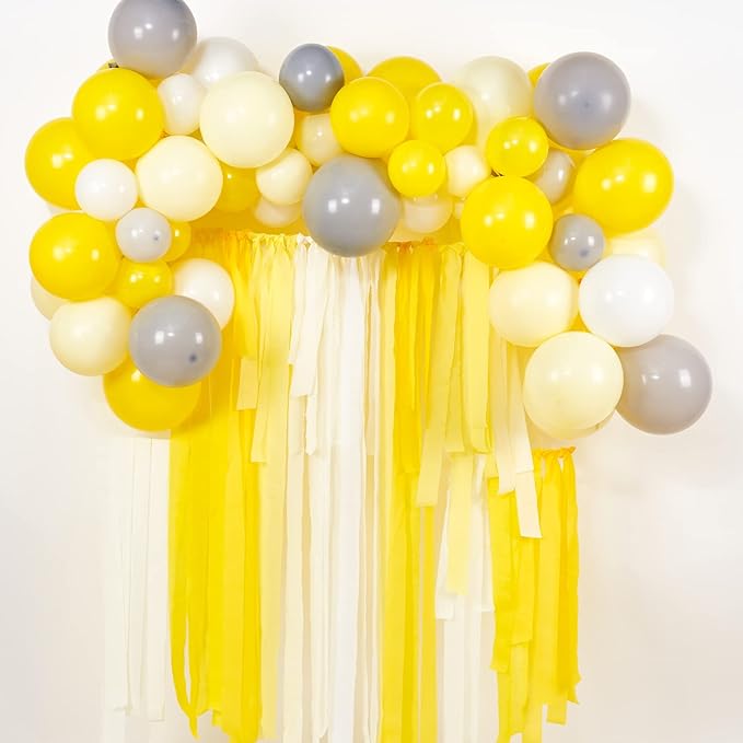 PartyWoo Light Yellow Crepe Paper Streamers 4pcs 328ft Pack of Pastel Pale Yellow Crepe Paper Streamers for Birthday Graduation Engagement Baby Shower Summer Sunflower Little Cutie Party Decorations