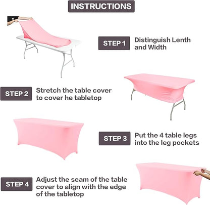IVAPUPU 8FT Table Cloth for Rectangular Fitted Events Stretch Pink Table Covers Washable Cover Spandex Tablecloth Protector for Party, Wedding, Cocktail, Banquet, Festival