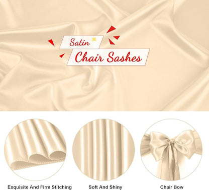 Satin Chair Sashes Bows Universal Chair Ribbon Ties Back Sash for Wedding Party Reception Events Banquets Hotel Event Chair Cover Decoration (7x108 inch) (100, Champagne)