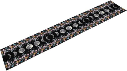 Boho Floral Moon Table Runner, Spring Flower Leaves Mystical Gothic Sun Moon Table Runner for Kitchen Dining Table Home Party,13x60 Inch Purple