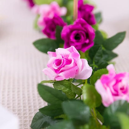 Kisflower 3PCS/23.7FT Artificial Rose Flower Garland, Fake Vines Silk Floral Hanging Plant for Wedding Arch Decorations Room Party Home Garden Hotel Office Wall Decor (Fuchsia)