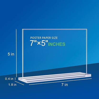 Acrylic Sign Holder 7x5, 6 Pack Clear Double Sided Table Sign Holder Horizontal Picture Frame Desktop Display Stand Plastic Paper Holder Table Tent Suitable for Restaurants Office Store Show Fair