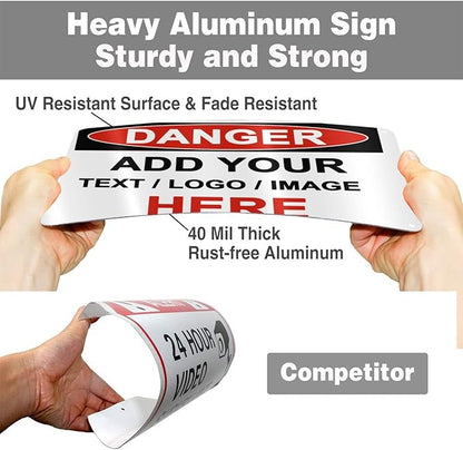 Custom Danger Signs Outdoor Metal - 12 x 8 Personalized Aluminum Caution Signs Rust-Proof Warning Sign Safety Signs for Home Business