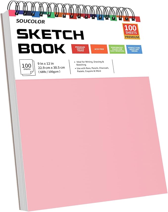 Soucolor Art Supplies Sketching Kit with 100 Sheets 3-Color Sketch Book, Teen Girl Gifts, Arts and Crafts for Kids Ages 8-12, School Supplies Gifts for Artists Adults Teens Girls Boys Kids