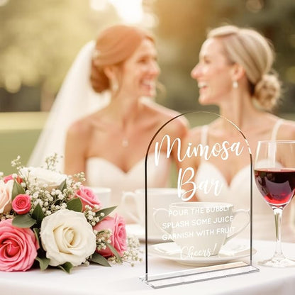 Wedding Mimosa Bar Supplies, Bridal Shower Sign Clear Acrylic Table Sign for Marriage Parties Anniversaries Reception Cafe Hotel Party Bar Business Event