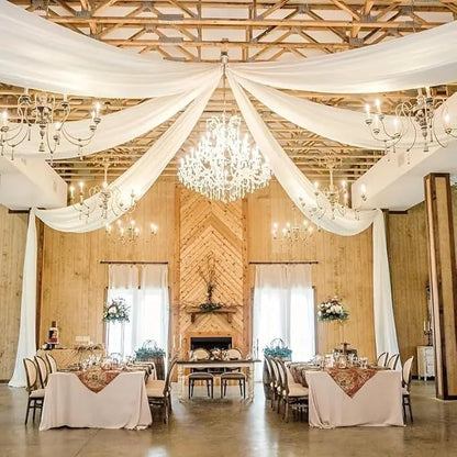 DUOBAO Ivory Ceiling Drapes Sheer Backdrop Curtains 6 Panels 5ftx20ft Reception Halls Drapeing Banquet Room Curtain with Rod Pocket for Wedding Birthday Stage Decoration