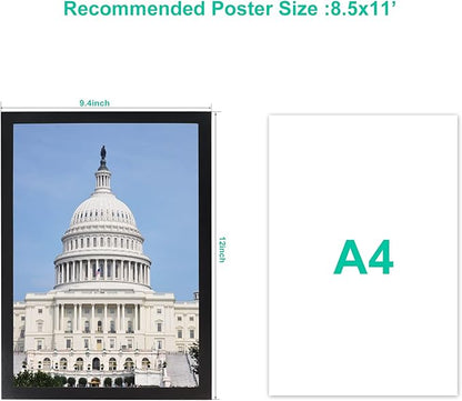 CRUGLA 8.5x11 Magnetic Frame Sheet with Self Adhesive Backing, Poster Certificate Carft Picture Photo Frame for Refrigerator Office Glass Window Door Cubicle Tile, 12 Pack