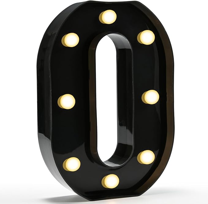 Pooqla Decorative Led Light Up Number Letters, Black Plastic Marquee Number Lights Sign for 10th 50th Birthday Party Wedding Decor Battery Operated Black Number 0