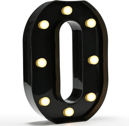 Pooqla Decorative Led Light Up Number Letters, Black Plastic Marquee Number Lights Sign for 10th 50th Birthday Party Wedding Decor Battery Operated Black Number 0