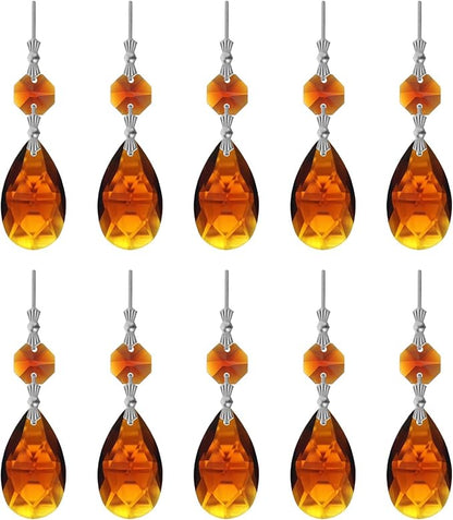 10pcs Crystal Prisms Chandelier Amber Ornament Pendants Rainbow Maker 38mm Drop Prism Hanging Prisms for Wedding Party Chrismtmas Decoration DIY Jewelry