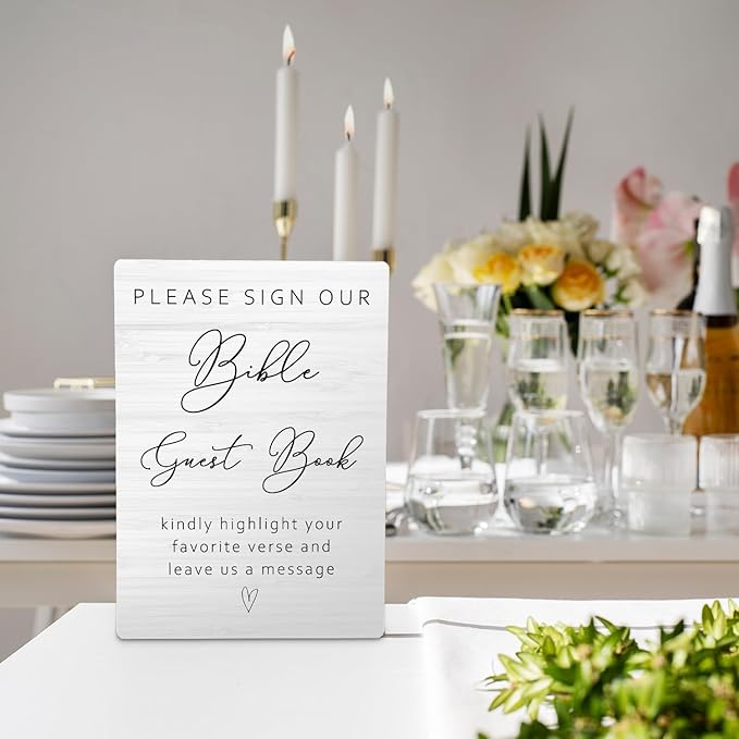 Bible Guest Book Wedding Wooden Sign Stand 5x7inch, Wedding Sign Stand, Wedding Signs for Ceremony and Reception, Wedding Table Decorations, Wedding Table Sign