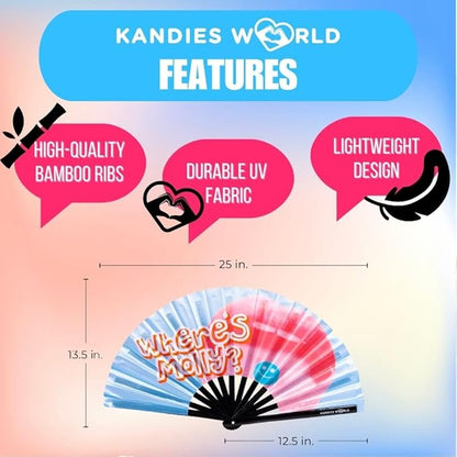 Kandies World UV Reactive Custom Festival Folding Hand Fan - Unique Designs, Made of Bamboo, Clacking Sound, Lightweight - Perfect Rave and Festival Accessory!