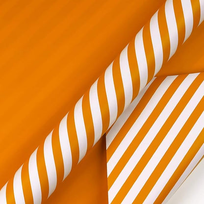 WRAPAHOLIC Reversible Wrapping Paper - Mini Roll - 17 Inch x 33 Feet - Orange and Stripes Design for Birthday, Wedding, Baby Shower, Holiday