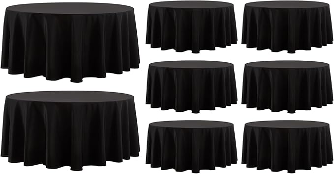 Round Tablecloth 120 Inch 8 Pack Black Tablecloths Washable Decorative Linen Polyester Table Clothes Cover for Dining Table Banquets Buffet Parties and Wedding