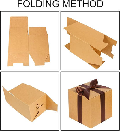 COTOPHER Small Gift Boxes 25 Pack 5x5x5 inches Brown Gift Boxes with Lids for Gifts, Crafting, Wedding Party Favor, Cupcake Boxes, Candy, Bridesmaids Proposal Box with Ribbons and Stickers