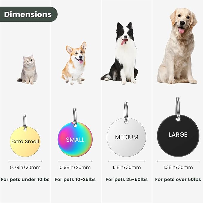 YEHANTI Dog Tags Engraved for Pets Personalized, Custom Stainless Steel Dog Tags and Cat Tags with Various Cute and Beautiful Icons, Double Sided Engraved Pet ID Tags Dog Name Tag, Round