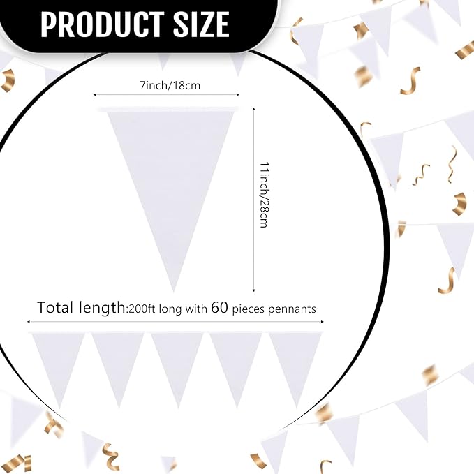 Tatuo 200 Feet Solid Pennant Banners Flags String Triangle Hanging DIY Bunting Flags Party Decorations for Grand Opening Party Banners for Kids Birthday, Shops (White)