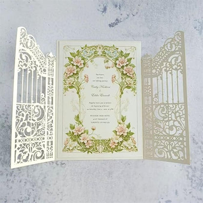 MillaSaw Pearl Ivory Laser Cut Wedding Invitation Card Fence Design For Wedding Engagement Birthday Party 25 Sets (IVORY PEARL PAPER, 4.9"x7.1")