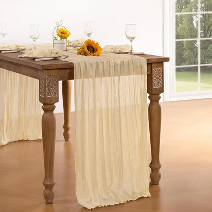 Beige Cheesecloth Table Runner 12 Pack Fall Table Runners 120 Inches Boho Gauze Cream Cheese Cloth Fall Table Decorations for Thanksgiving Wedding Bridal Baby Shower Garden Party Decor