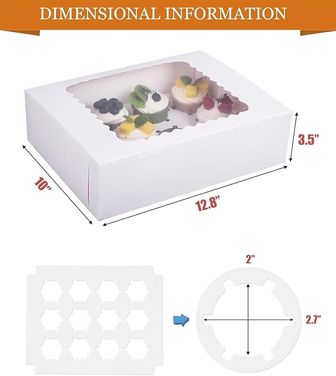 26-Set Cupcake Boxes Hold 12 Standard Cupcakes, Food Grade Cupcake Holders Bakery Carrier Boxes with Windows and Inserts for Cupcakes, Muffins and Pastries (White-26 Pack)