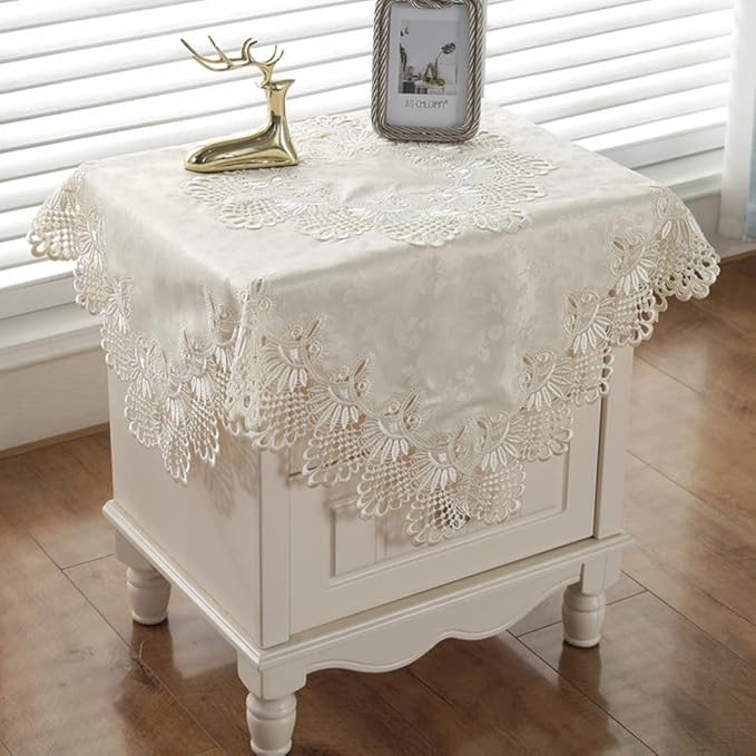 vctops Damask Lace Patchwork Tablecloth Luxury Square Small Table Cover Elegant Floral Embroidered Lace Table Cloth for Party Kitchen Dinning Picnic Decoration (Type A,32"x32")