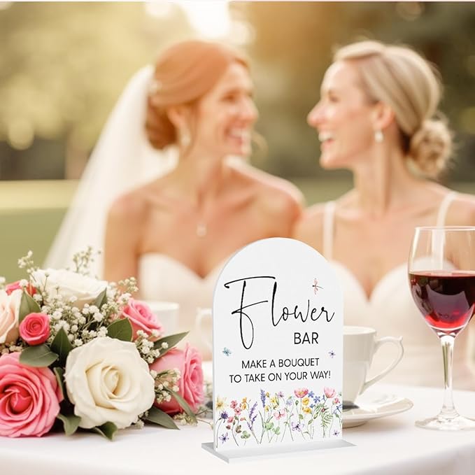 Flower Bar Sign Wedding Decor White Acrylic Table Sign for Marriage Parties Anniversaries Reception Cafe Hotel Party Bar Business Event
