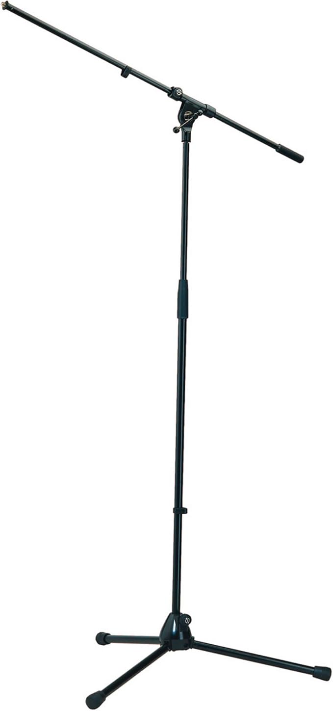 K&M König & Meyer 21020.500.55 Tripod Microphone Stand with Fixed Length Boom Arm | Professional Grade for All Musicians | Heavy Duty Folding Leg Base | German Made Black