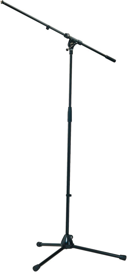 K&M König & Meyer 21020.500.55 Tripod Microphone Stand with Fixed Length Boom Arm | Professional Grade for All Musicians | Heavy Duty Folding Leg Base | German Made Black