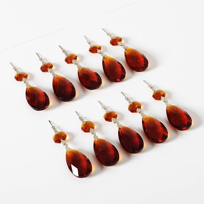 10pcs Crystal Prisms Chandelier Amber Ornament Pendants Rainbow Maker 38mm Drop Prism Hanging Prisms for Wedding Party Chrismtmas Decoration DIY Jewelry