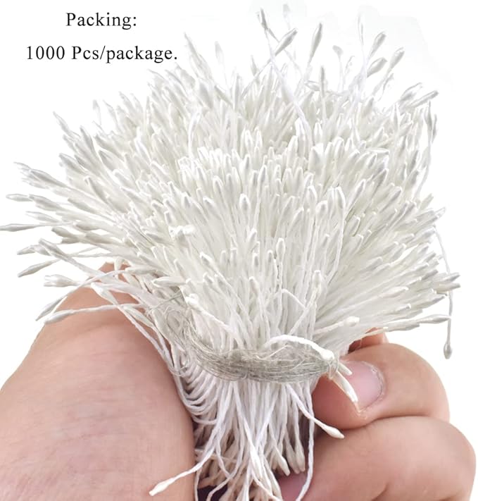 HAHIYO 1000Pcs 1mm White Pearl Double Head Flower Pistil for Flower Making Scrapbook Decoration - Mini Handmade Artificial Pistil Pearlized Floral Stamen Pollen