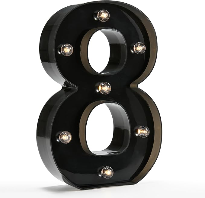 Light Up Black Alphabet Marquee Number Sign LED Marquee Number Lights Sign for Night Light Home Bar Christmas Lamp Birthday Party Wedding Decoration 8