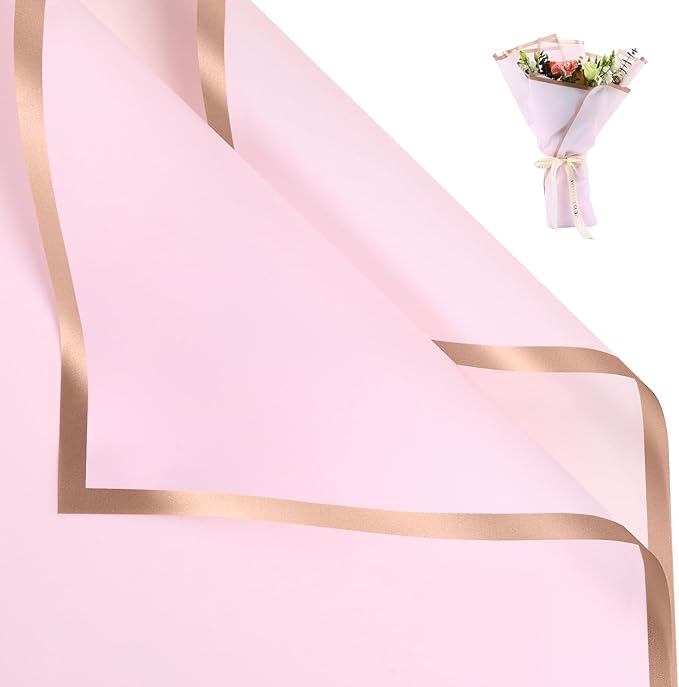 NESCCI 20 Sheets Pastel Pink Floral Bouquet Wrapping Paper - Waterproof, 22.8x22.8 inches, Perfect for Wedding, Birthday, Valentine's Day & More